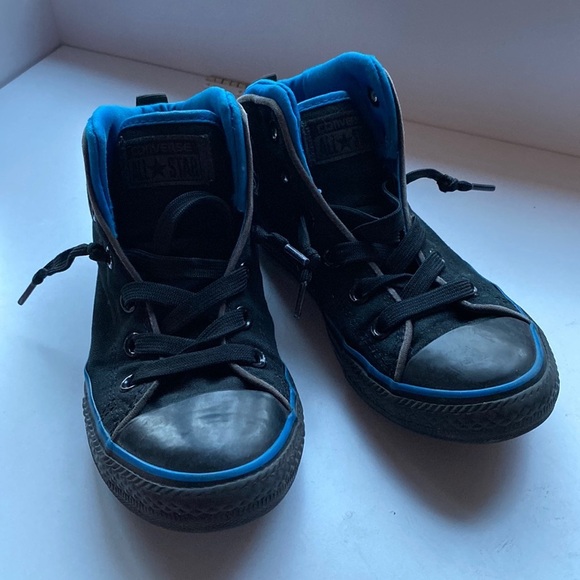 Converse All Star Static Black Blue High Tops High Top Sneaker Kids Size 3 Youth - Picture 1 of 8
